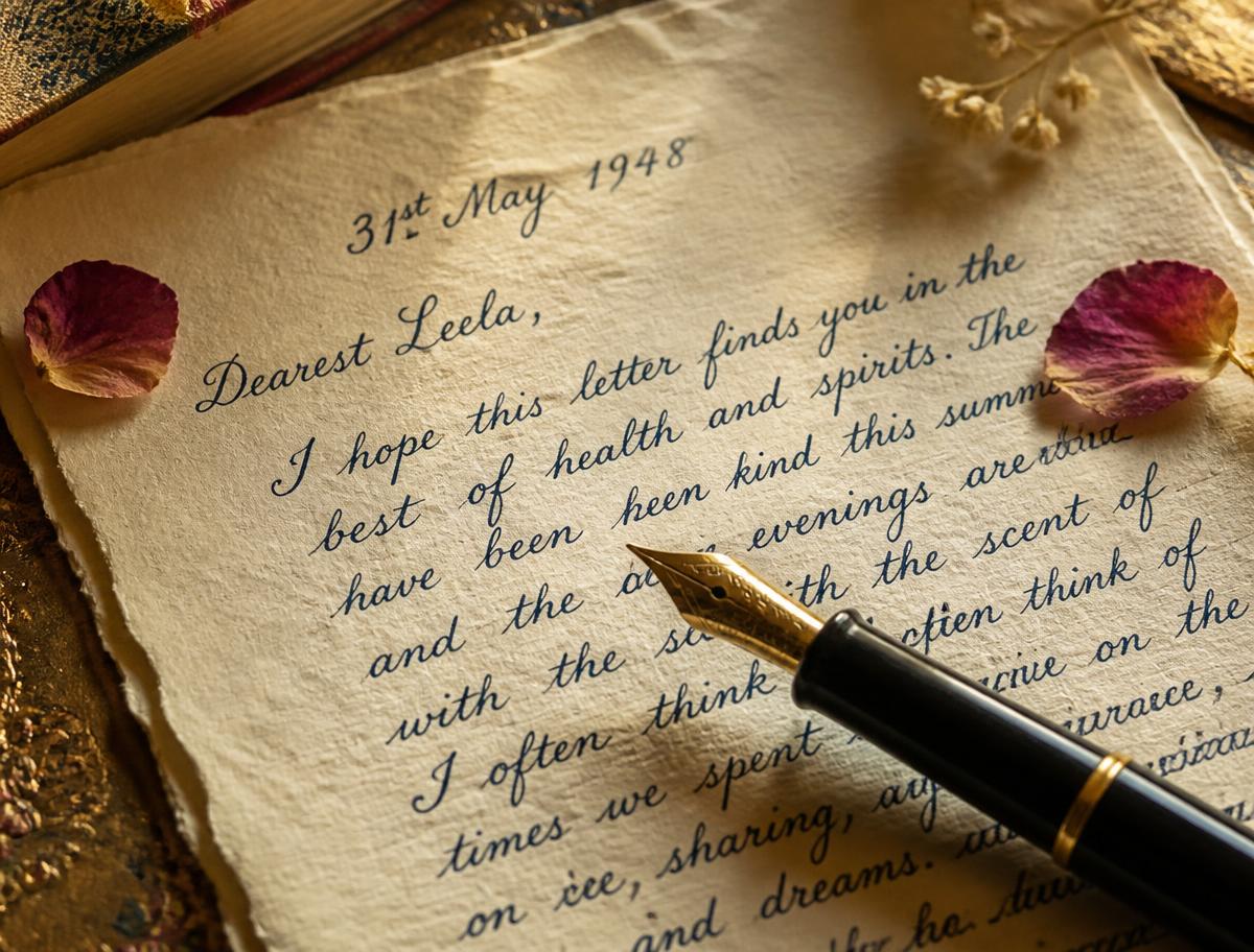 A handwritten letter in ink on cream handmade paper with a fountain pen